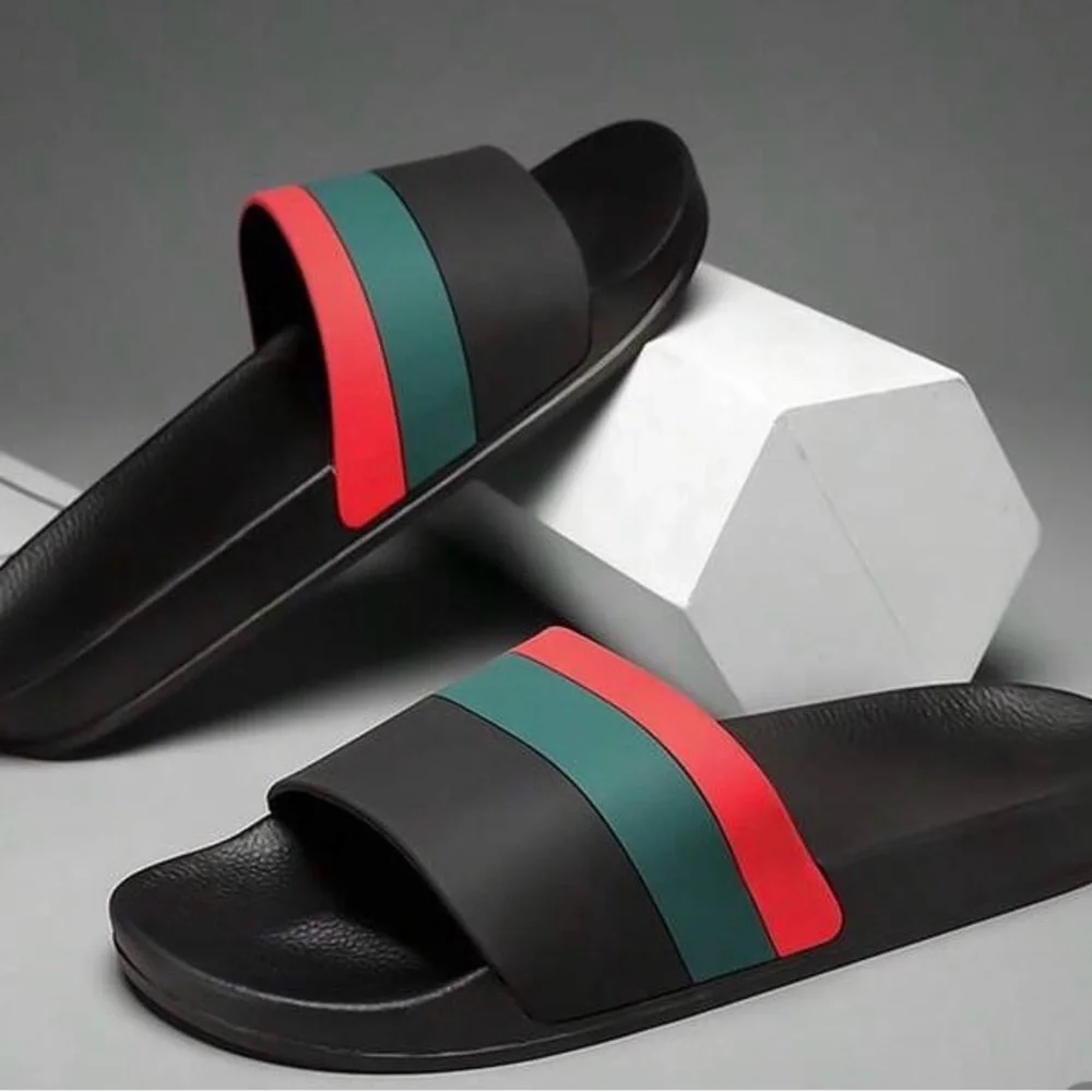 SHEIN Black Slide Sandals with Red and Green Stripes - Picture 2 of 7